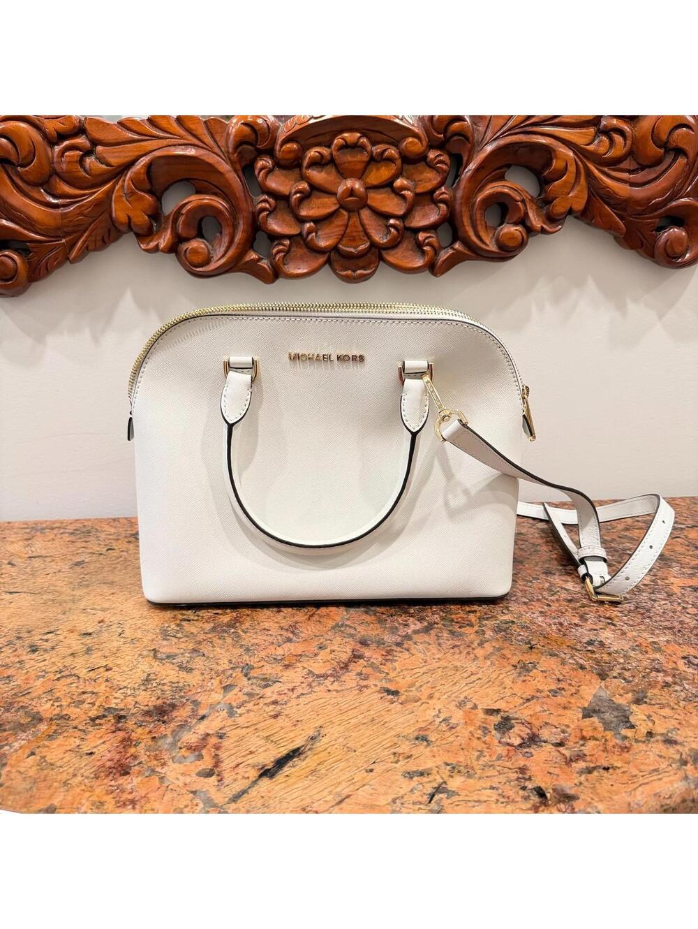 Michael Kors Women's Cindy Dome Satchel White Leather